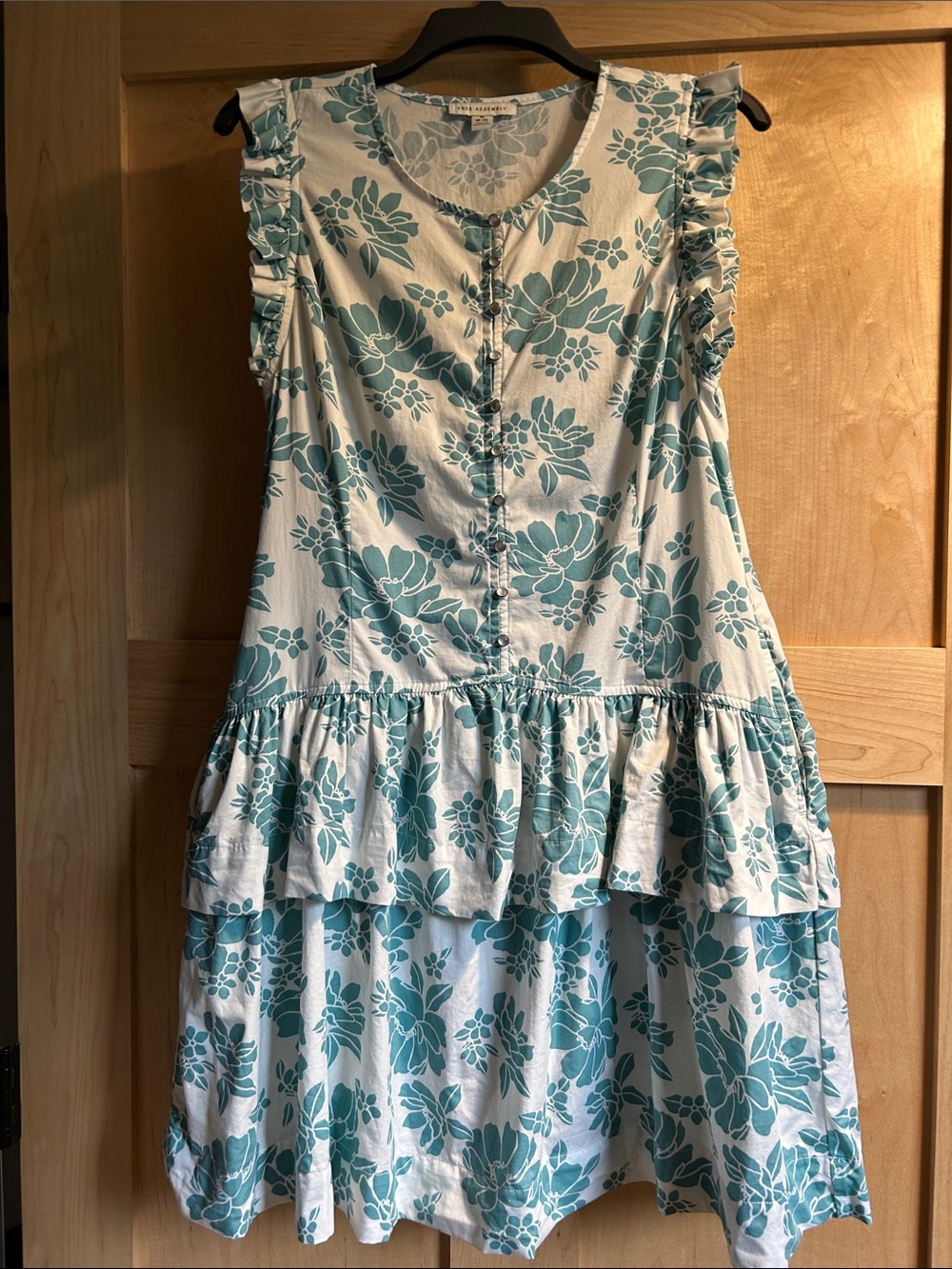 Sleeveless Ruffle Tiered Summer Dress - Teal Floral on White